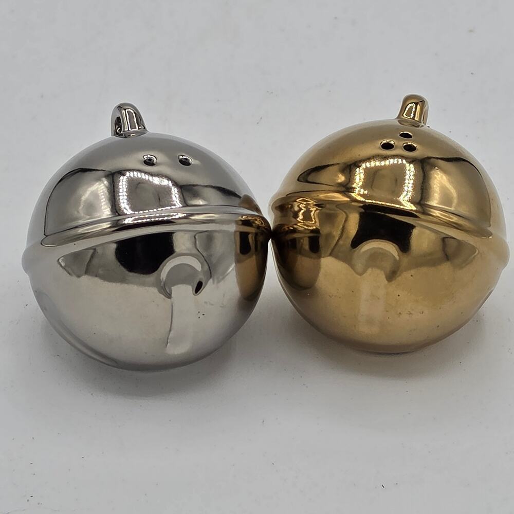 Hallmark Jingle Bells Salt and Pepper Shakers Christmas Silver Gold VIP Set